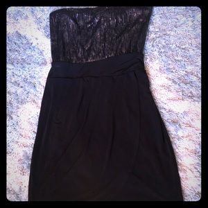Mini black sequin strapless dress